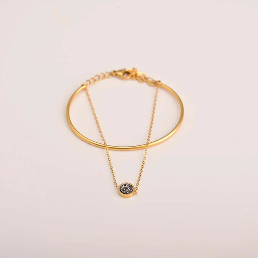 Twin Layer Stone Cuff Bracelet