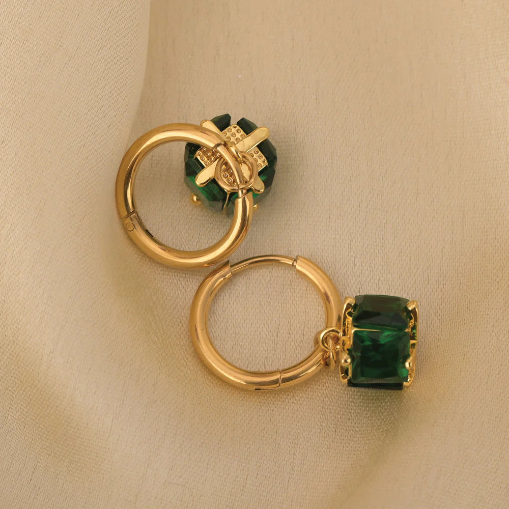 Emerald Gem Hoop Earrings