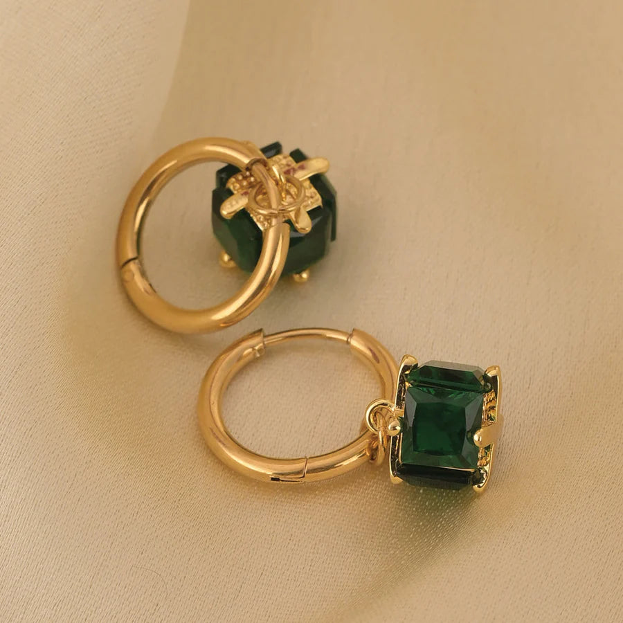 Emerald Gem Hoop Earrings