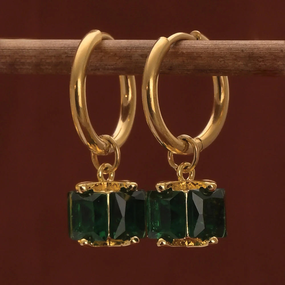 Emerald Gem Hoop Earrings