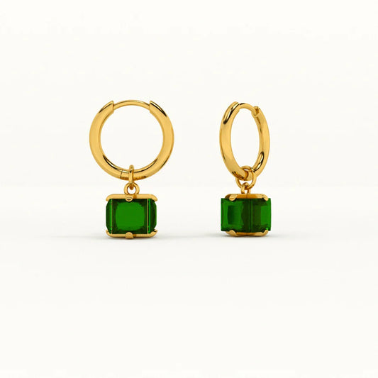 Emerald Gem Hoop Earrings