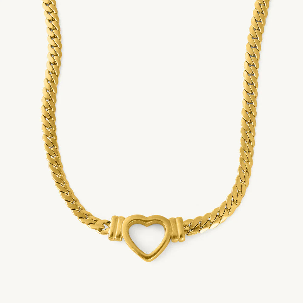 Cuban Chain Hollow Heart Necklace