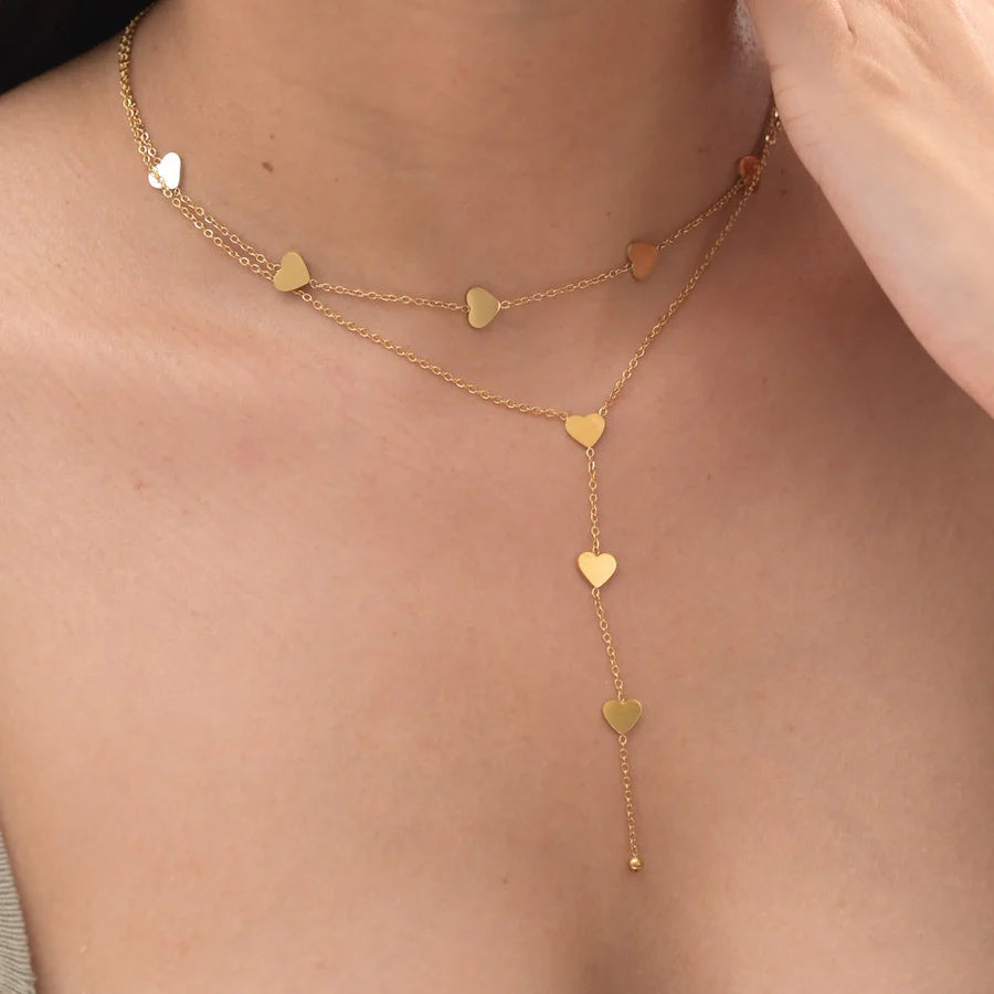 Double-Layered Heart Charm Necklace
