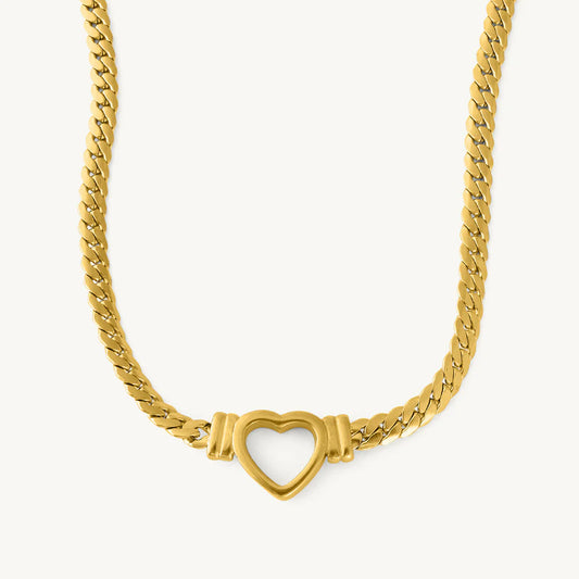 Cuban Chain Hollow Heart Necklace